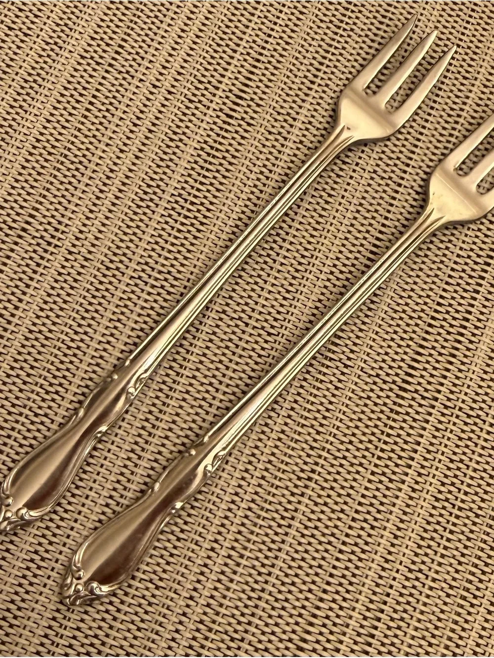 2 Vintage Cocktail Shrimp Forks Simeon L George H Rogers Stainless Oneida